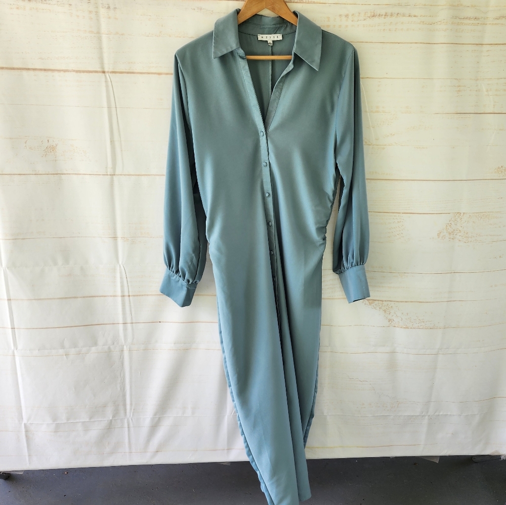 HYFVE Sage Green Button-Front Maxi Shirt Dress